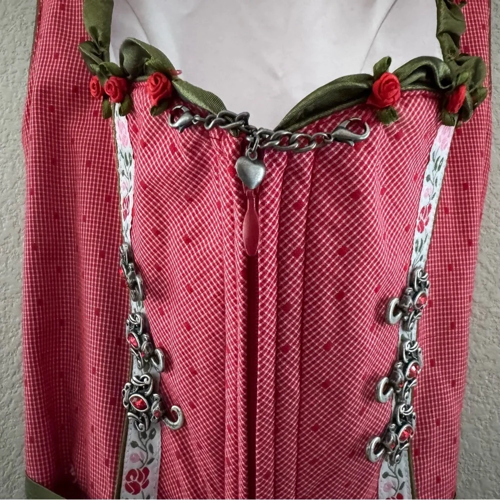 Krüger Dirndl Dress US XS EU 34 Red Green German Oktoberfest Alpine Trachten - Picture 5 of 12